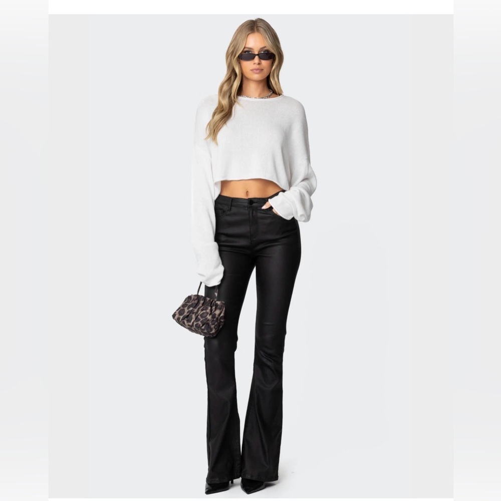 Edikted Faux Leather Flare Jeans